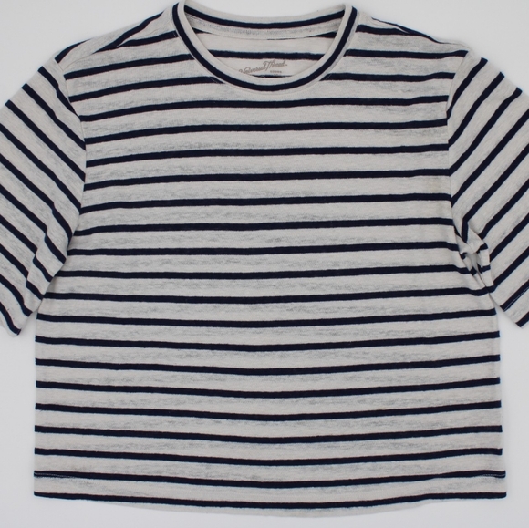 Universal Thread Tops - Navy & Gray Striped Modest Crop Tee – Size XS